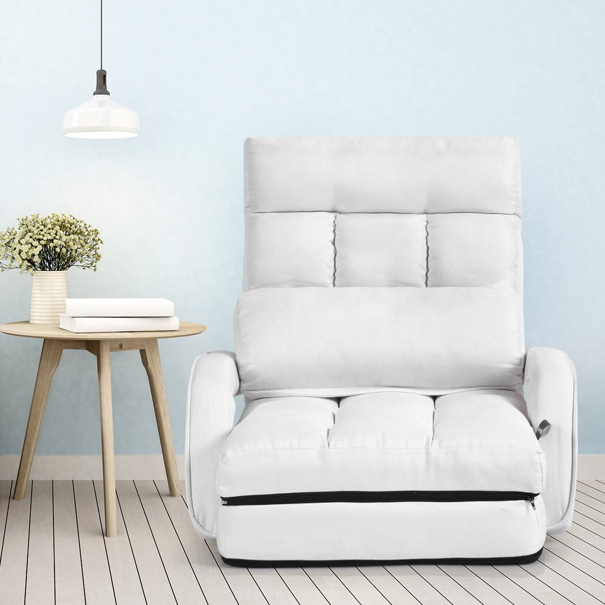 Gymax Beige Folding Lazy Sofa Floor Chair Lounger Bed With Gymax Beige Folding Lazy Sofa Floor Chair Lounger Bed With Armrests And Pillow