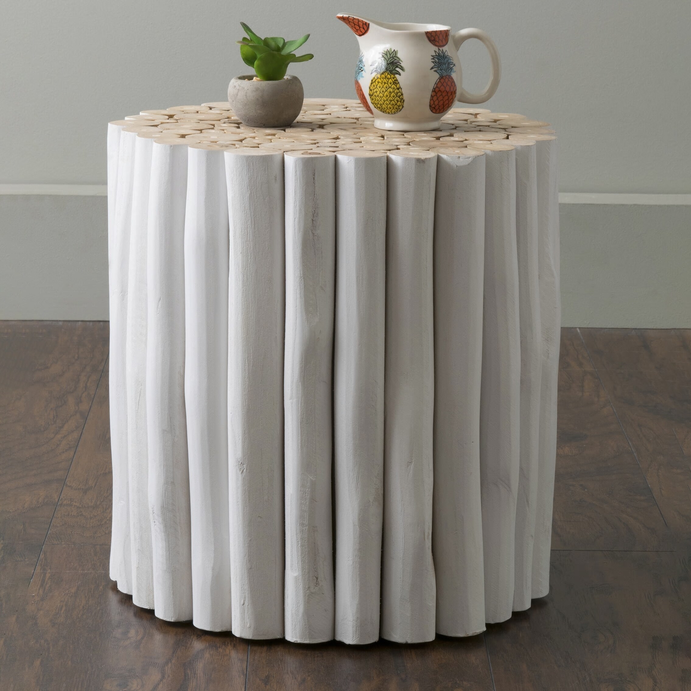 Shop East At Main S Stanley White Round Teakwood Accent Table