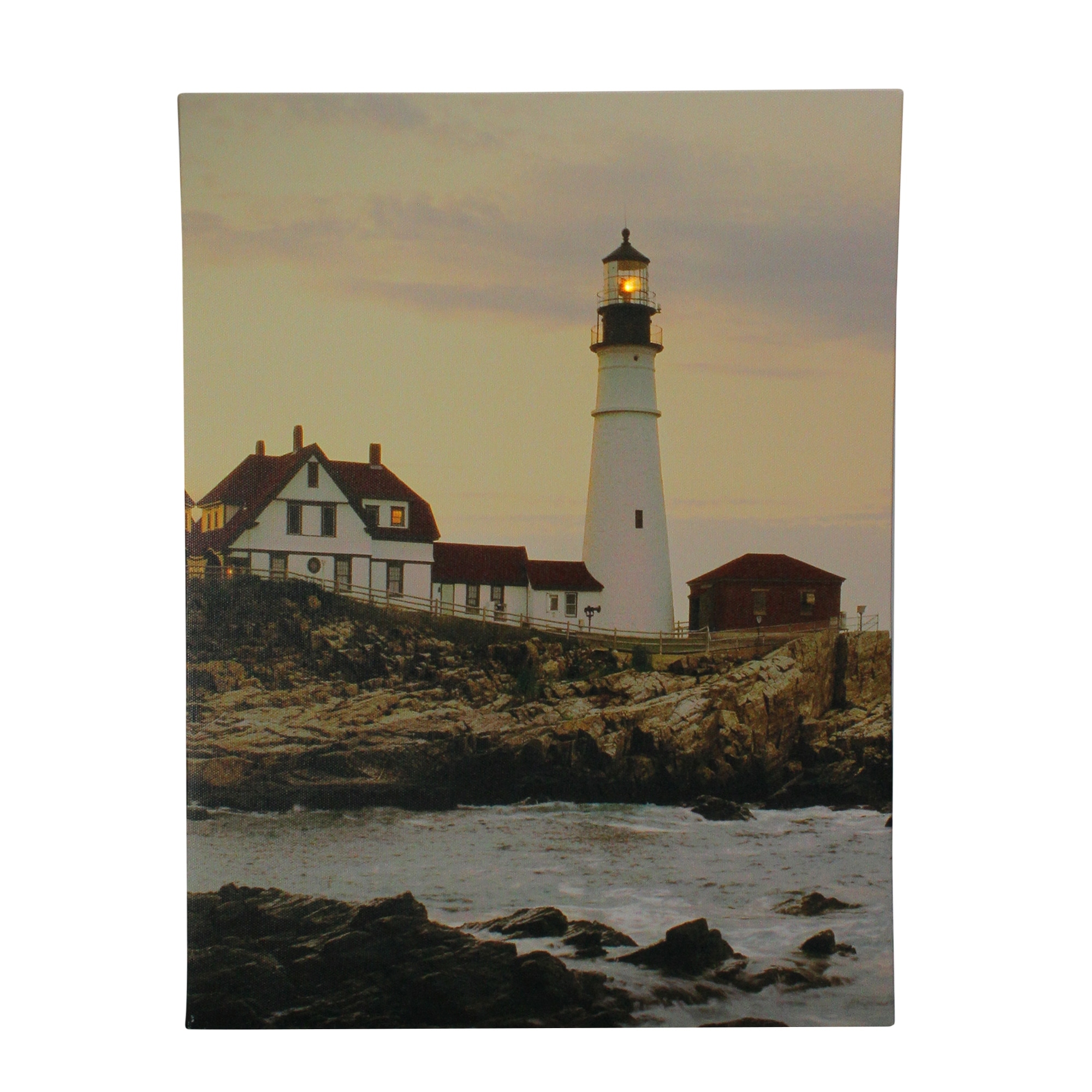 Led Cottage And Lighthouse On The Shoreline At Sunset Lighted Canvas Wall Art 11 75 X 15 75 White N A