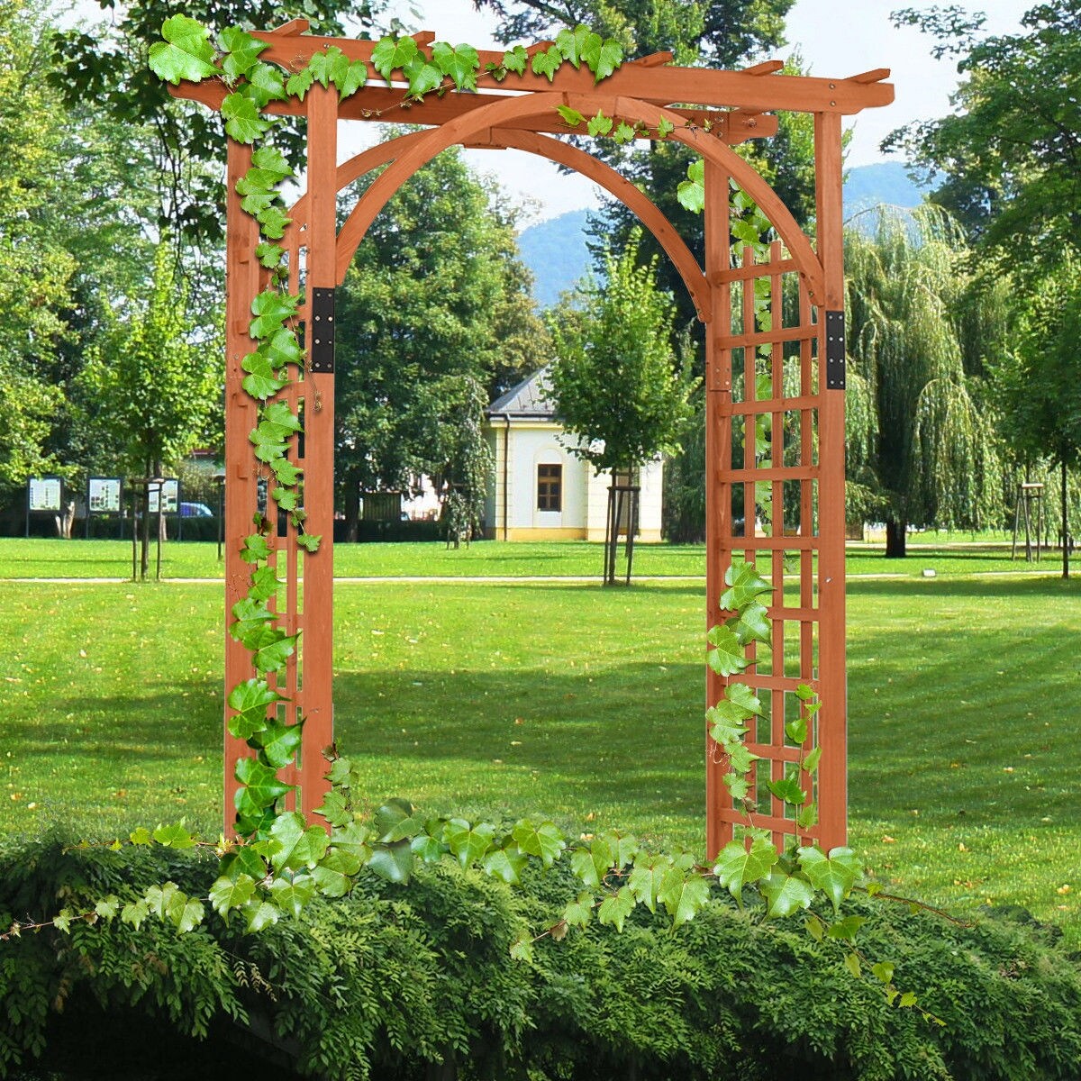 Costway Premium Outdoor Wooden Cedar Arbor Arch Pergola Trellis Wood Garden Yard Lattice