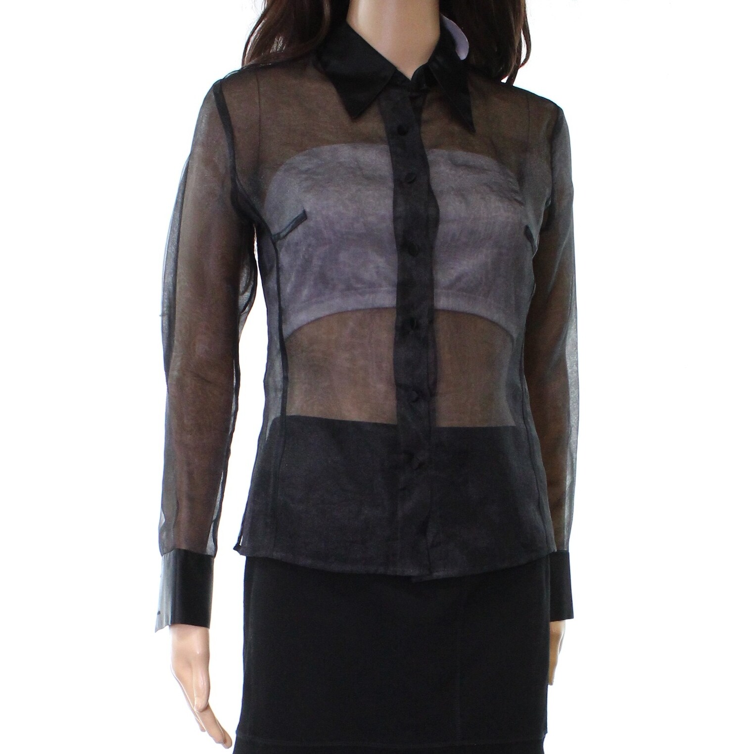 Shop Elvi New Black Women S Size 10 Sheer Organza Button Down