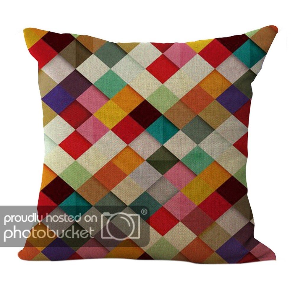 Chezmax Linen Blend Abstract Colorful Geometry Pattern Sofa Seat Cushion Cotton Square Decorative Throw Pillow Cushion 18 X 18
