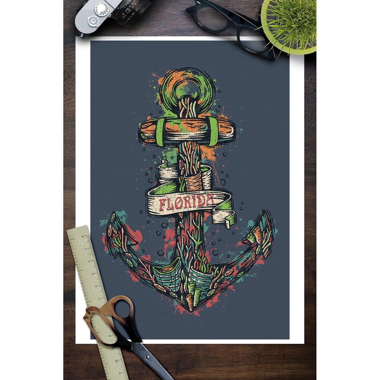 Florida Anchor Colorful Paint Splatter Lantern Press Artwork Art Print Multiple Sizes Available 9 X 12 Art Print