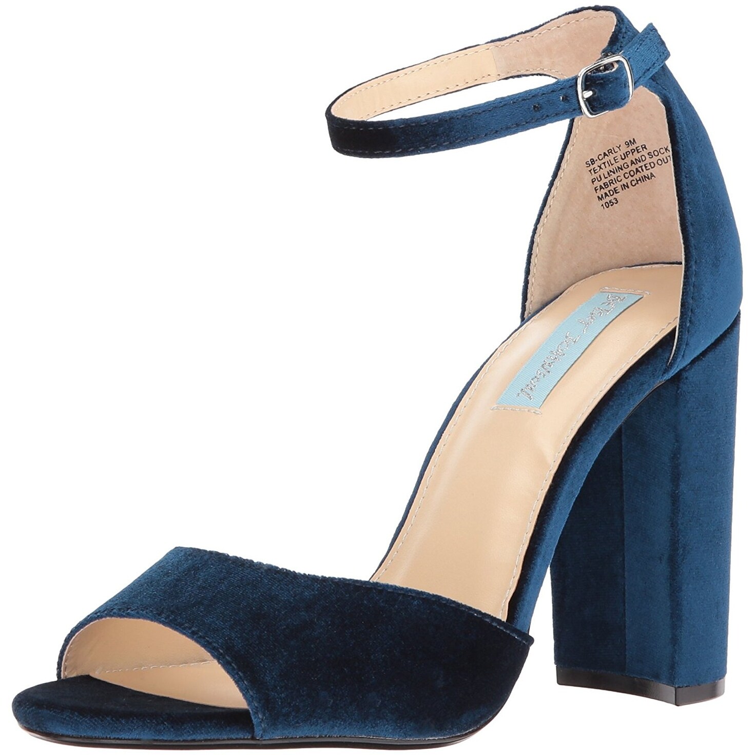 Betsey Johnson Womens Carly Open Toe Casual Ankle Strap Blue Velvet Size 95 Betsey Johnson Womens Carly Open Toe Casual Ankle Strap Blue Velvet Size 95