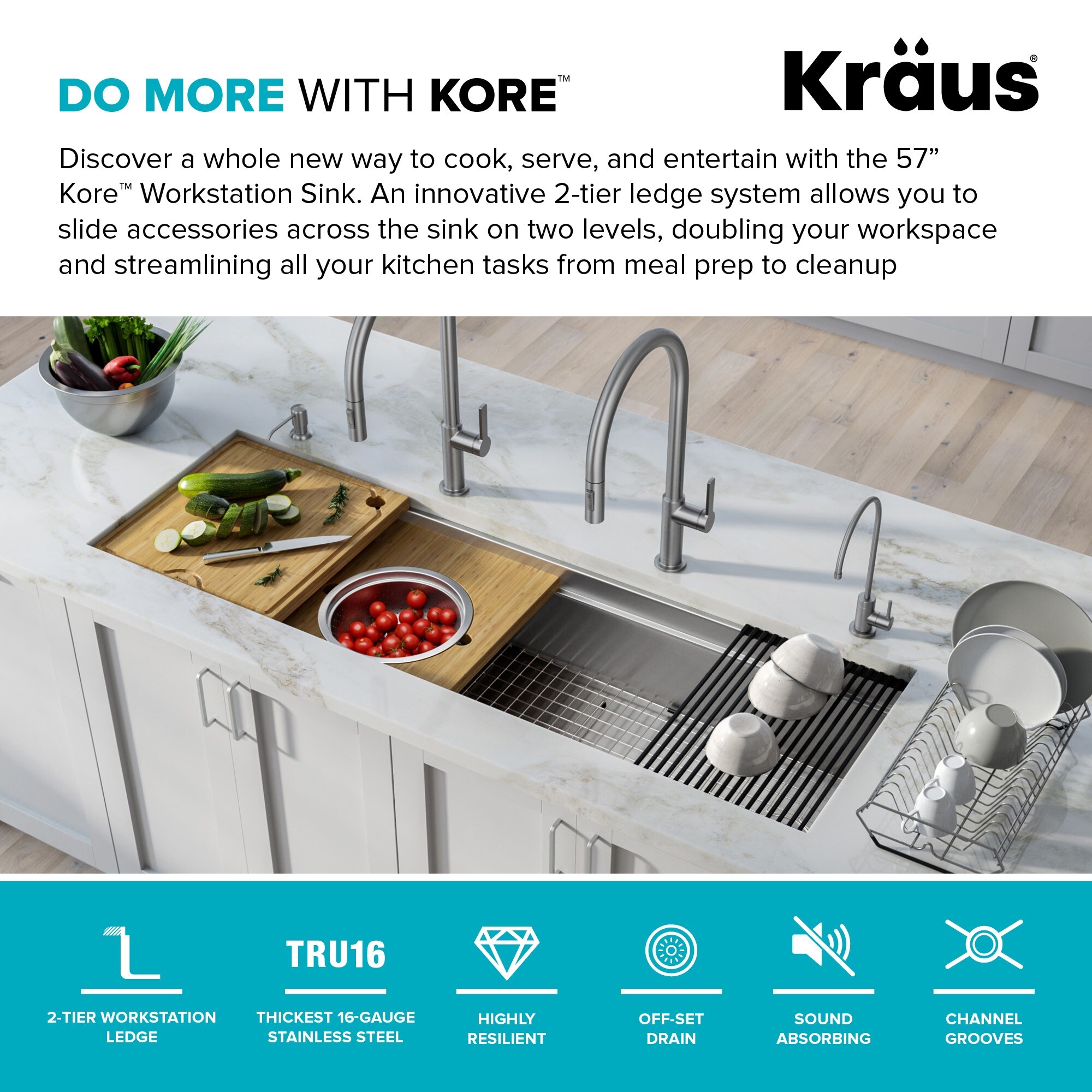 KRAUS Kore Workstation Undermount Stainless Steel Kitchen Sink KRAUS Kore Workstation Undermount Stainless Steel Kitchen Sink