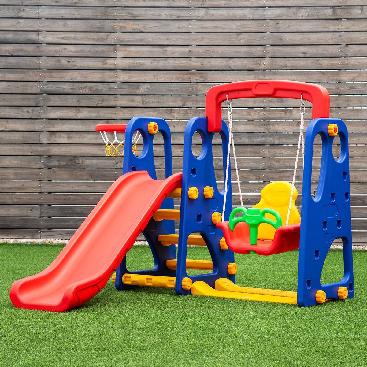 Shop Goplus 3 In 1 Junior Children Climber Slide Swing Seat Basketball Hoop Playset Backyard As Pic Overstock