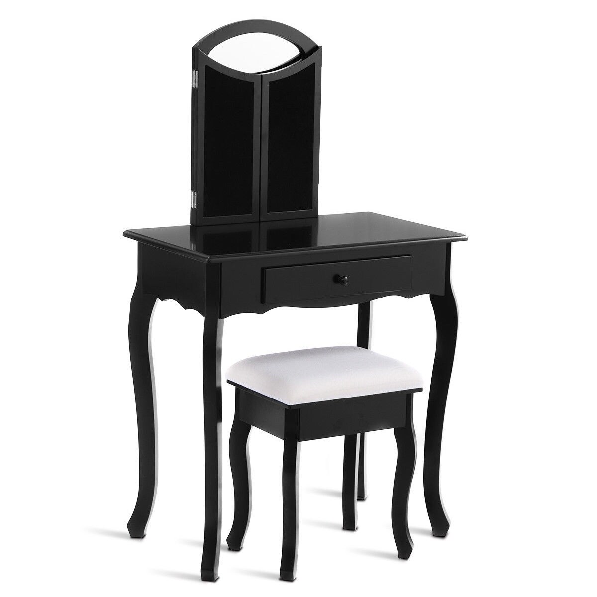 Shop Costway Black Tri Folding Mirror Vanity Makeup Table Set