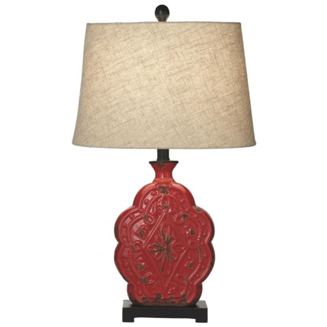 Set Of 2 Asian Inspired Red Medallion Ceramic Table Lamps With Set Of 2 Asian Inspired Red Medallion Ceramic Table Lamps With Tan Fabric Shades Free Shipping Today 16671330