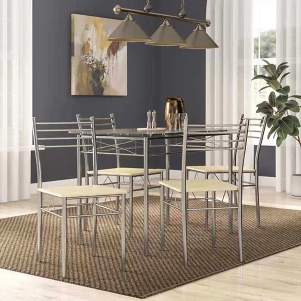 VECELO Glass Dining Table Sets With 4 Chairs Kitchen Table Sets Overstock 13023443