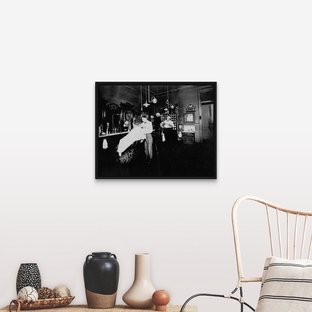 Shop Vintage Barber Shop Black Float Frame Canvas Art On Sale