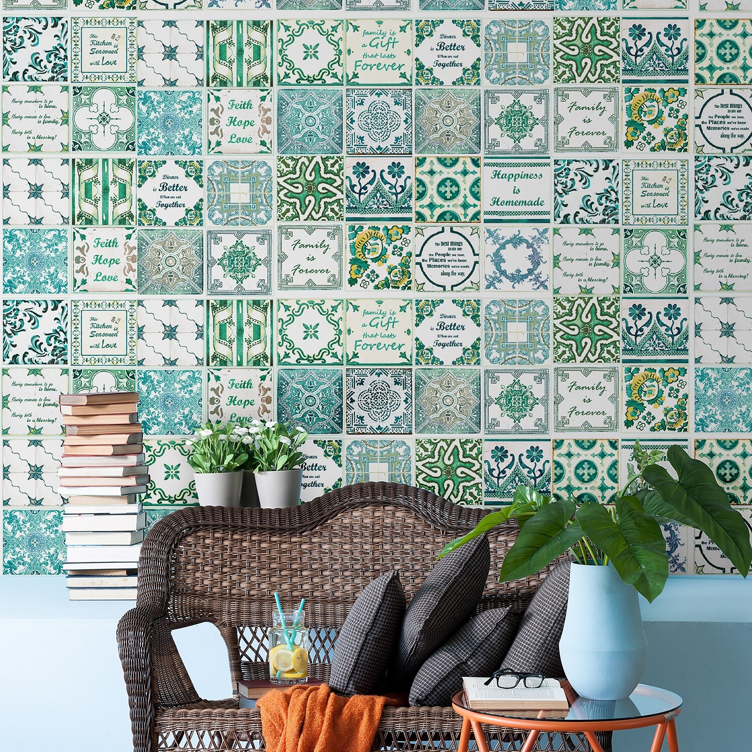 Shop Walplus Tile Stickers Peel And Stick English Quote Vintage Green Wall Sticker Decal Overstock 31665144