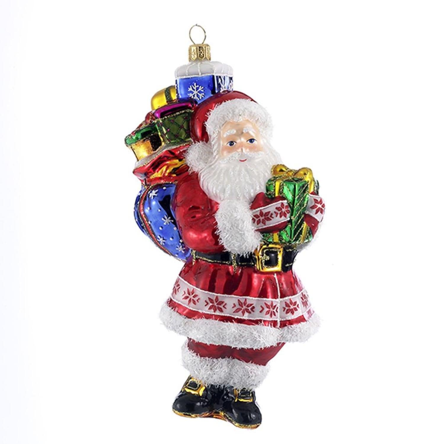 787 Red And White Polonaise Glass Santa With Gifts Hanging 787 Red And White Polonaise Glass Santa With Gifts Hanging