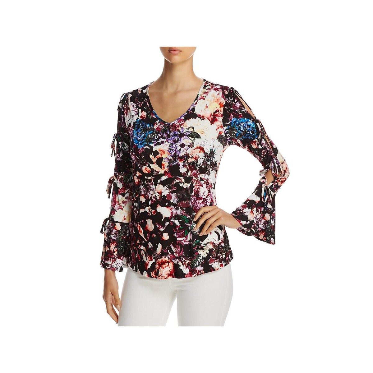 Shop Cupio Womens Casual Top Floral Print Cold Shoulder Overstock 23139162