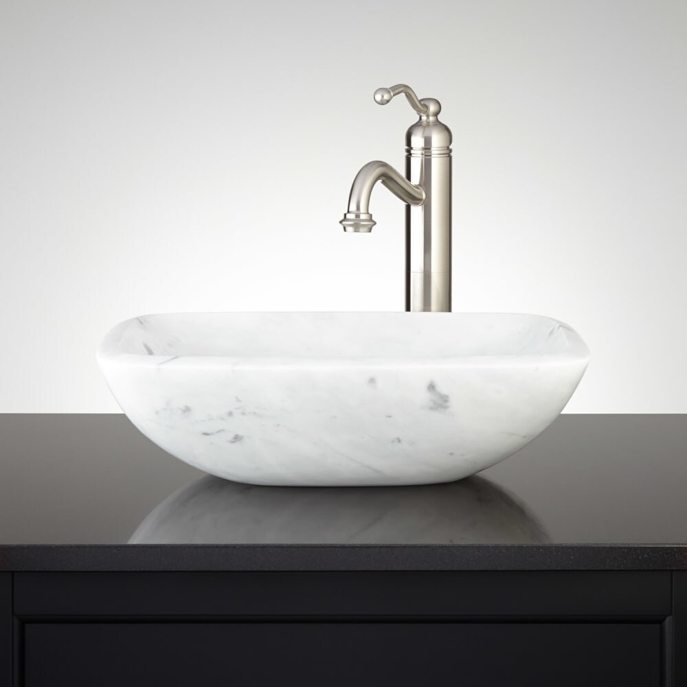 Signature Hardware 334820 17 Curved Rectangular Carrara Marble Signature Hardware 334820 17 Curved Rectangular Carrara Marble Vessel Bathroom Sink N A Free Shipping Today