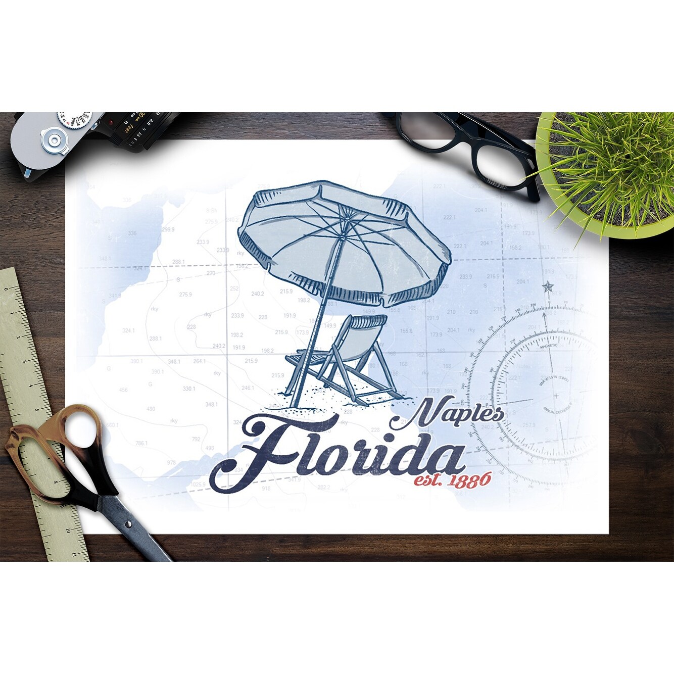 Naples Florida Coastal Icon Beach Chair Umbrella Lantern Press Artwork Art Print Multiple Sizes Available