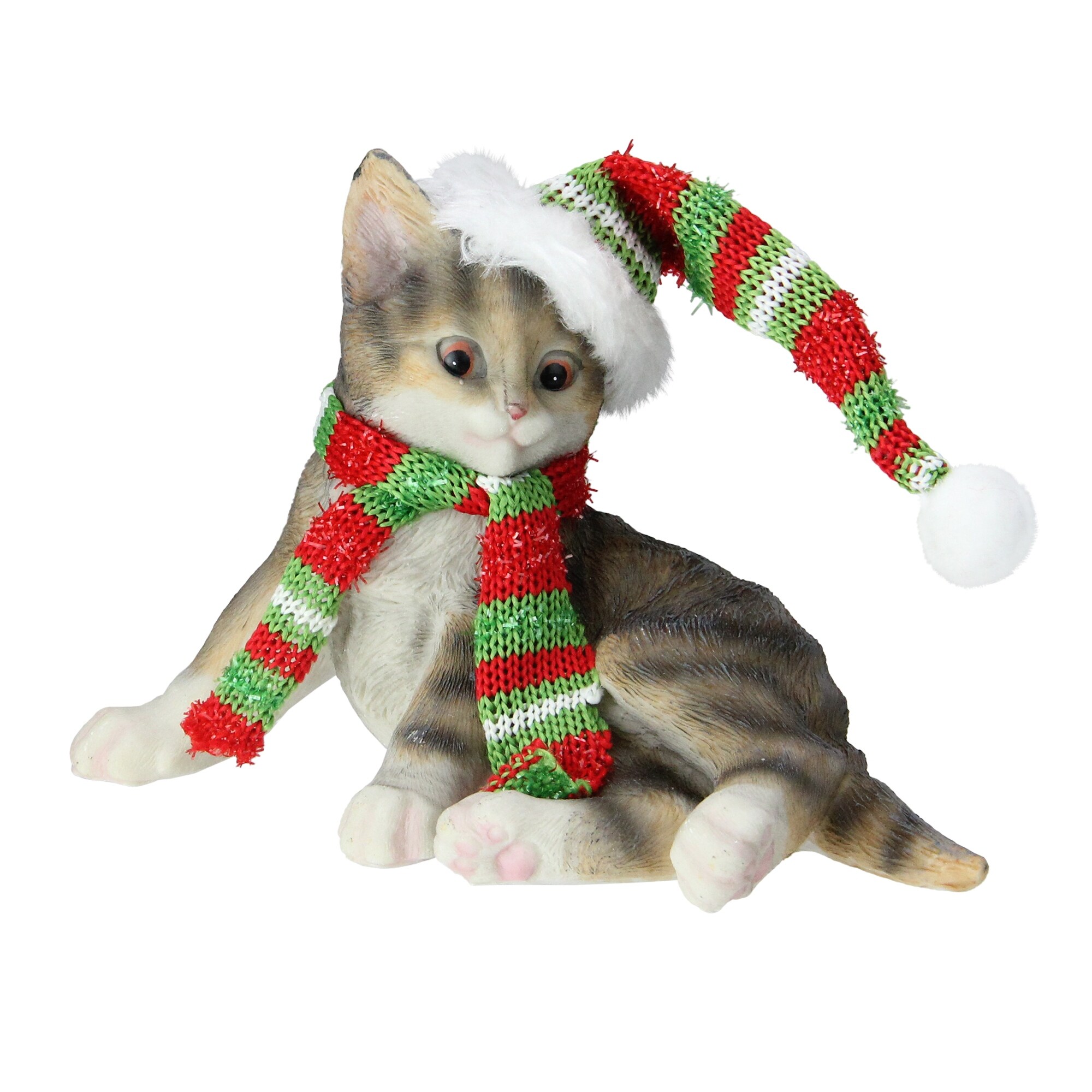 Shop 6 75 Brown Sitting Tabby Cat With Striped Hat And Scarf