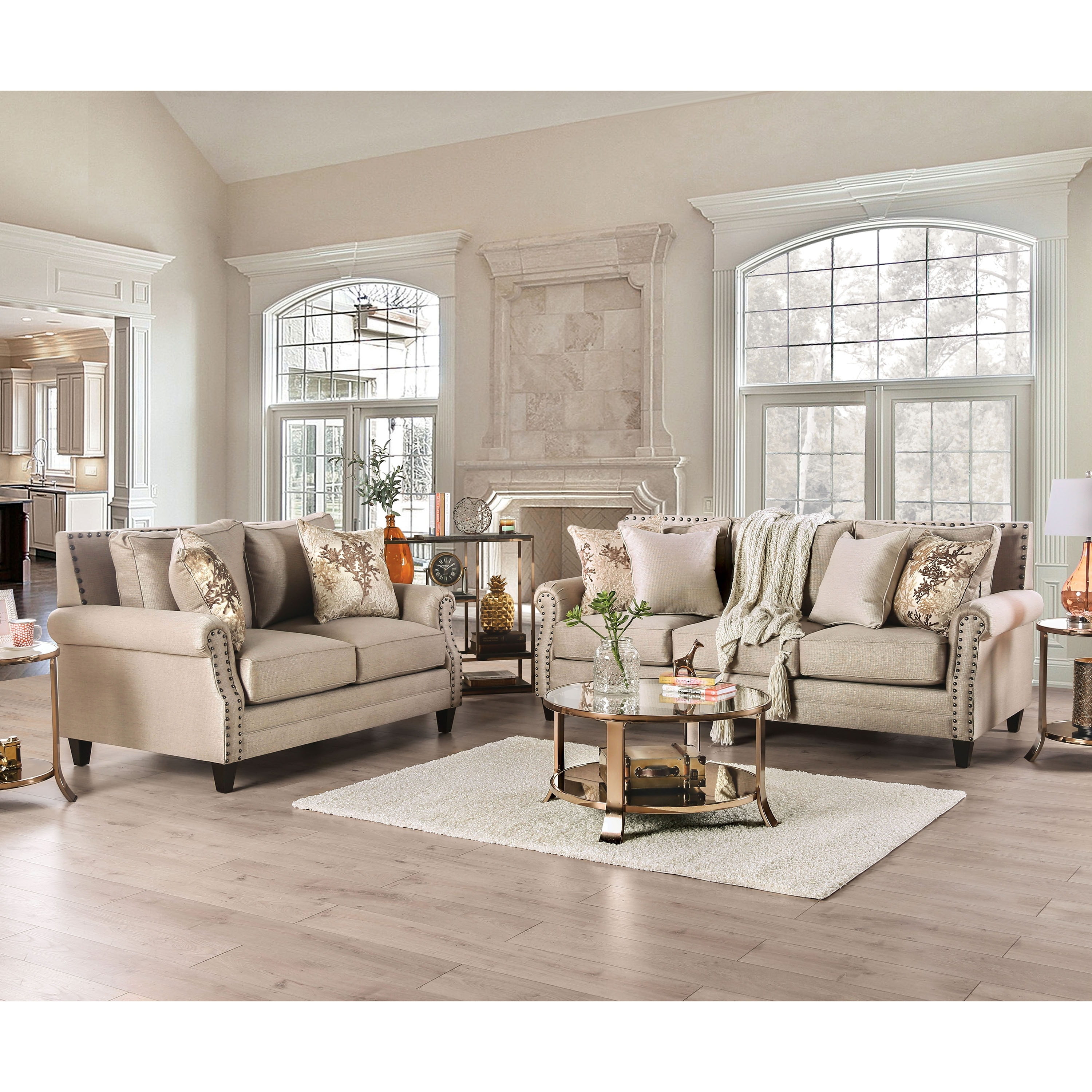 Furniture Of America Qyn Transitional Beige 2 Piece Living Room Set Overstock 31470855