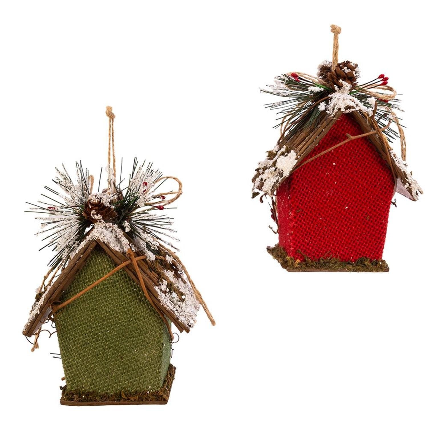 Club Pack Of 12 Red And Green Decorative Bird House Club Pack Of 12 Red And Green Decorative Bird House