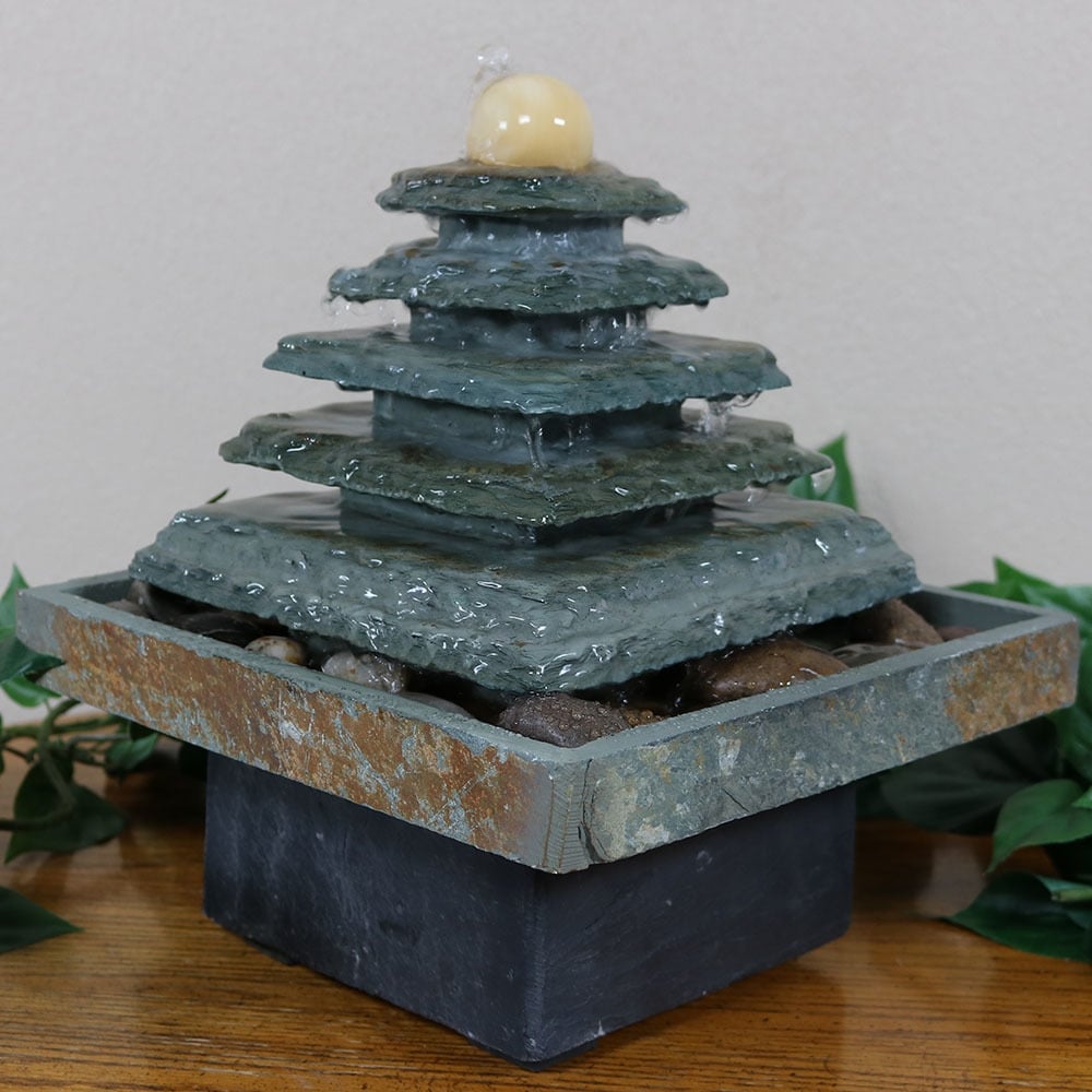 Sunnydaze Slate Pyramid Indoor Tabletop Water Fountain Sunnydaze Slate Pyramid Indoor Tabletop Water Fountain Electric 9 Inch