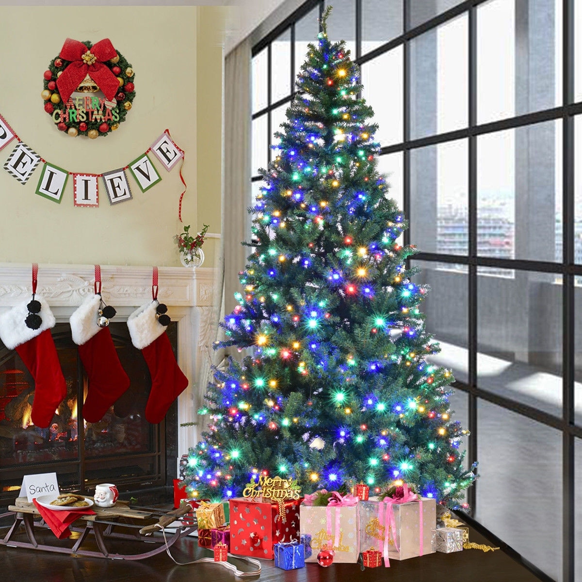 Shop Costway 8 PreLit Artificial Christmas Tree Premium Hinged W Shop Costway 8 PreLit Artificial Christmas Tree Premium Hinged W