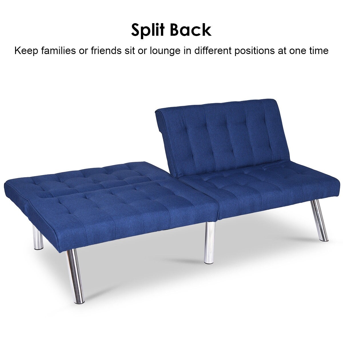 Costway Split Back Futon Sofa Bed Convertible Couch Costway Split Back Futon Sofa Bed Convertible Couch Recliner Sleeper Chrome Leg Navy