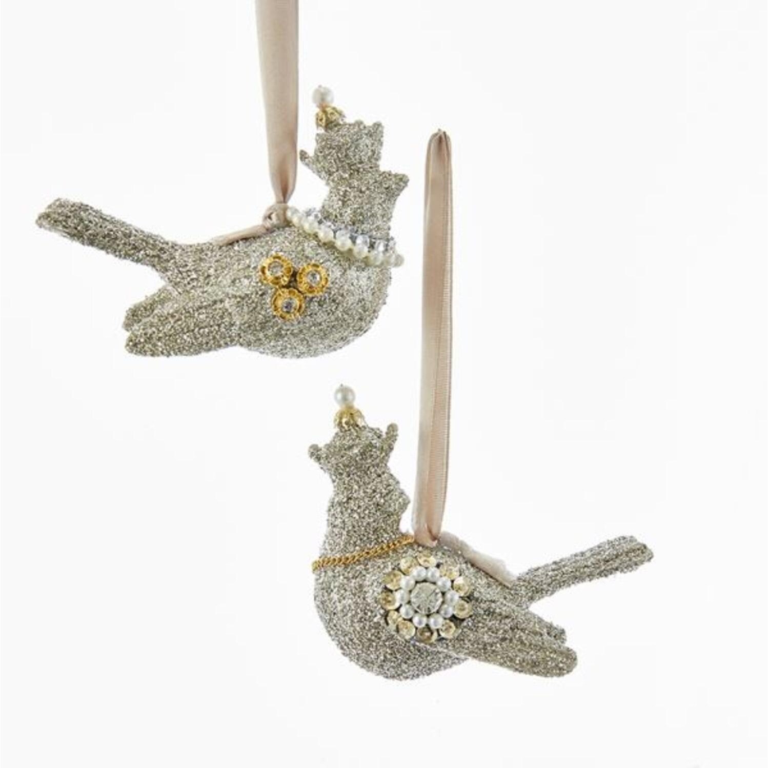 Club Pack Of 12 Platinum Glittered Glass Vintage Glamour Dove Club Pack Of 12 Platinum Glittered Glass Vintage Glamour Dove