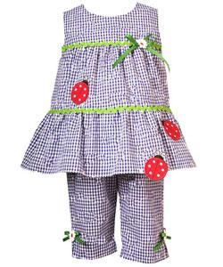 Infant Girls Blue Ladybug Gingham Capris Set