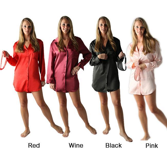 Womens Satin Nightshirt and Sleep Mask  