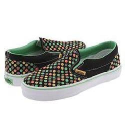 Vans Kids Classic Slip On™ (Toddler/Youth) (Dots) Black/Jade Sheen