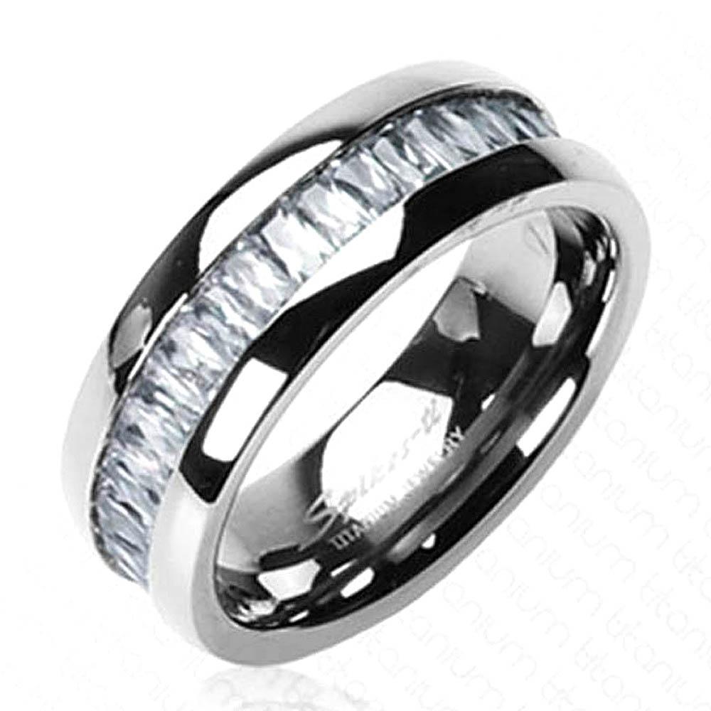 Solid Titanium with Square CZ Stone Band Ring