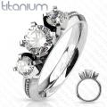 Triple Round Cut CZ with Milled Center Titanium Engagement Ring