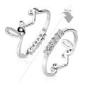 Two Way Love Crown with String of CZs Rhodium Plated Brass Mid-Ring