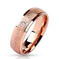 Sanded Center with Clear CZ Rose Gold IP Stainless Steel Ring