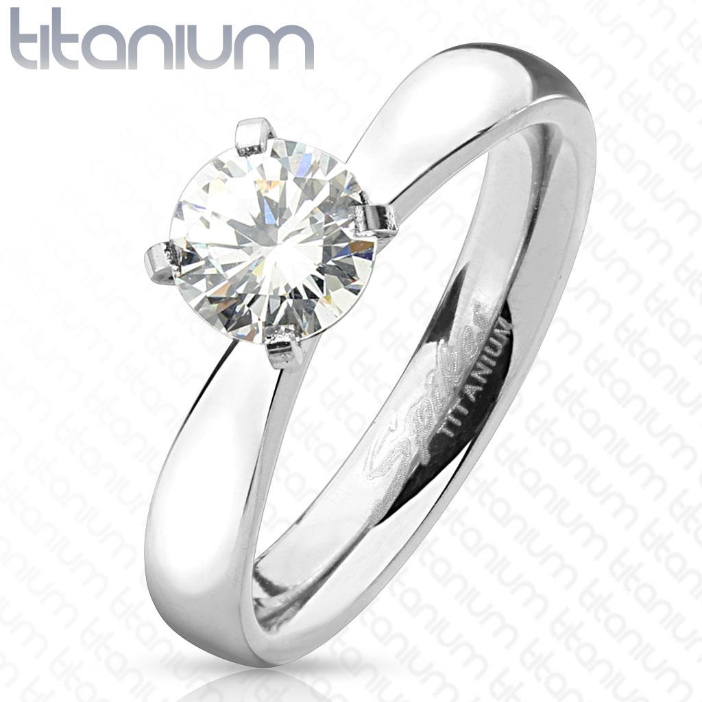 Round Cut Solitaire CZ Titanium Engagement Ring