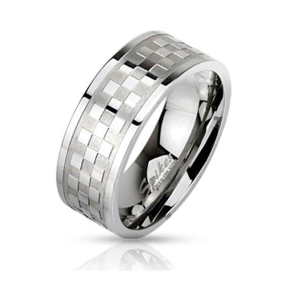 Stainless Steel Checker Pattern Ring