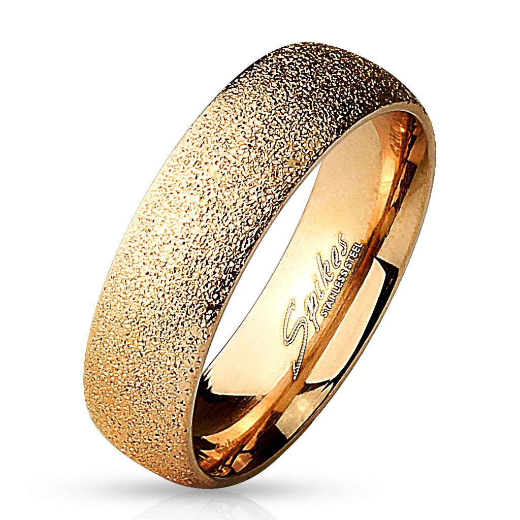 Sand Sparkle Finish Dome Surface Rose Gold IP Over 316L Stainless Steel Ring