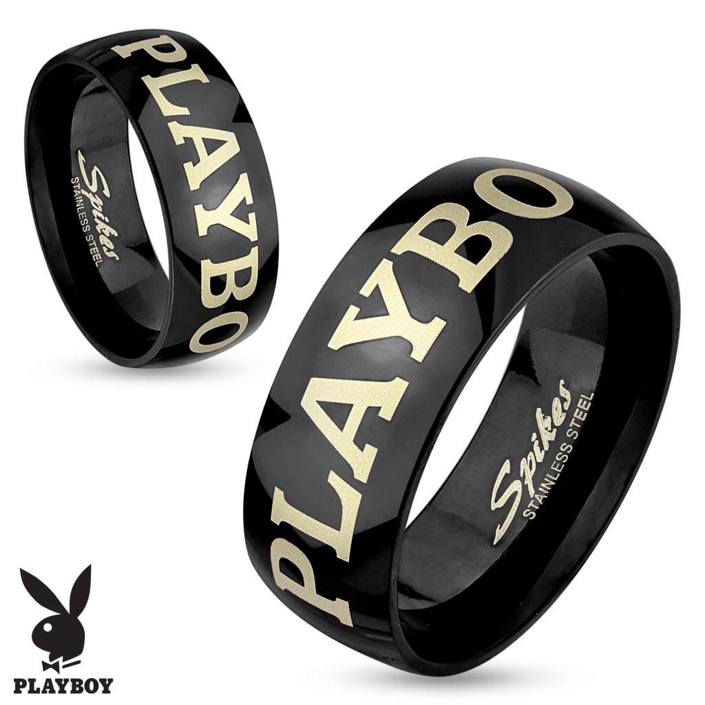 Playboy Laser Etched Black IP Stainless Steel Couple Ring
