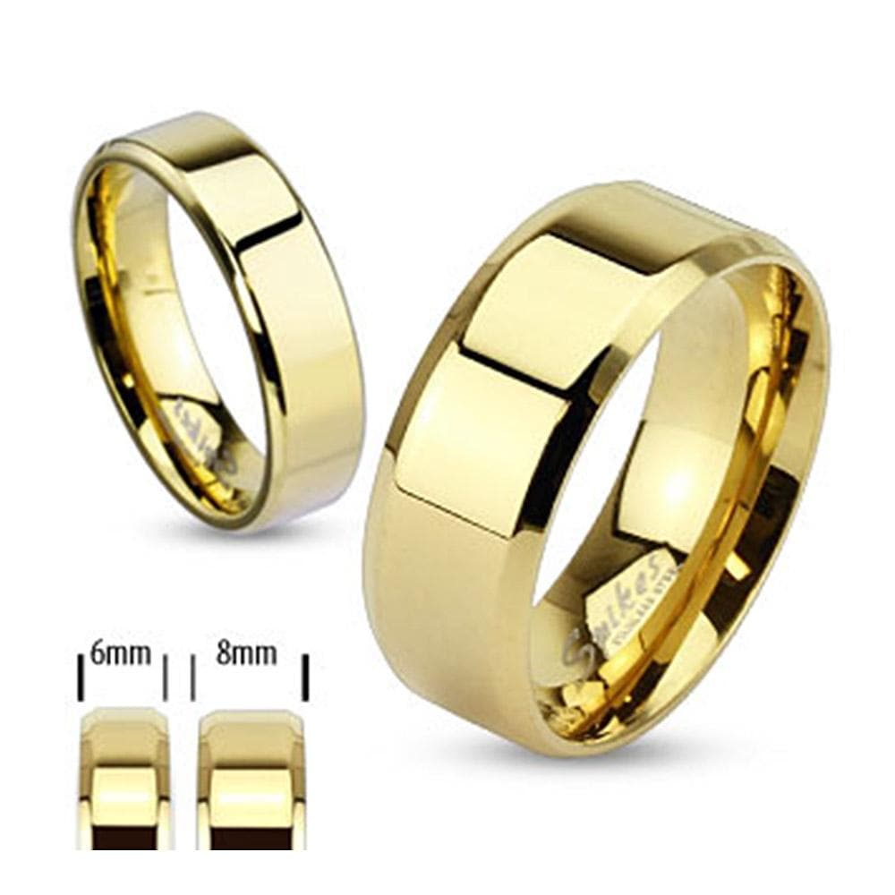 Gold Plated Stainless Steel Beveled Edge Flat Band Ring