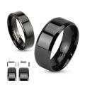 Black Plated Stainless Steel Beveled Edge Flat Band Ring