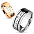 'Only Love Only You' Inscribed Clear Gem Stainless Steel Couple Ring