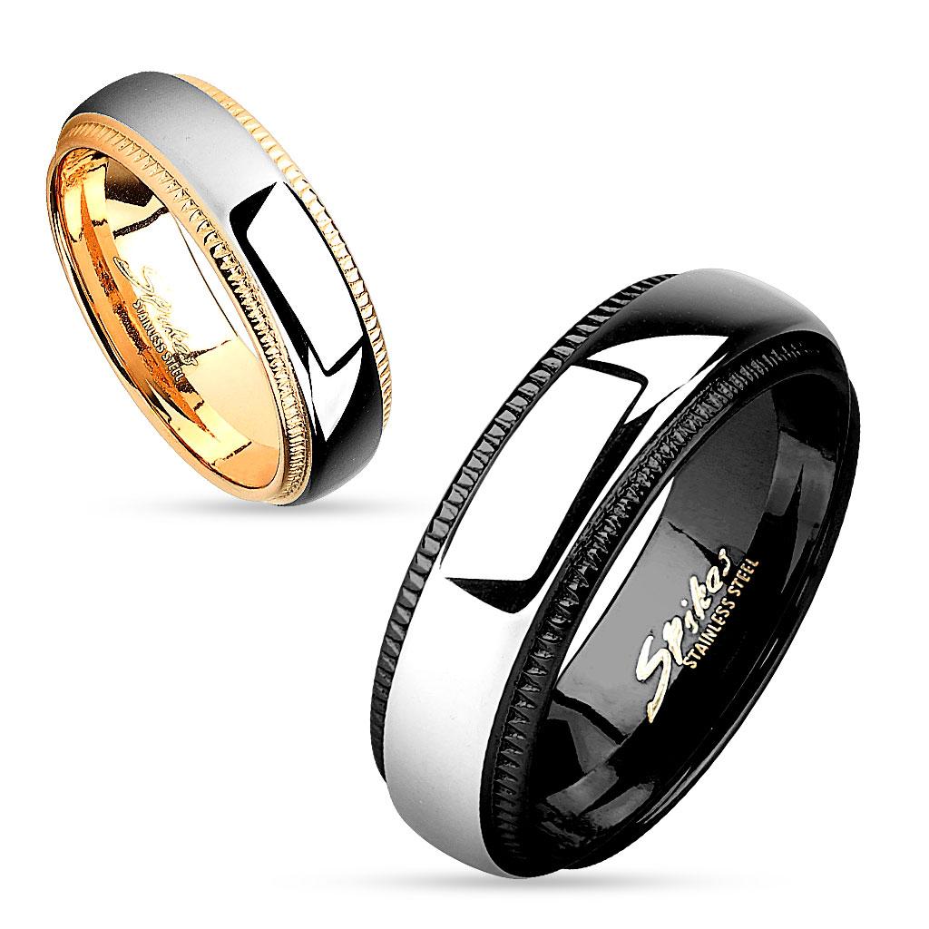 Milled Edge Two Tone IP Stainless Steel Couple Ring