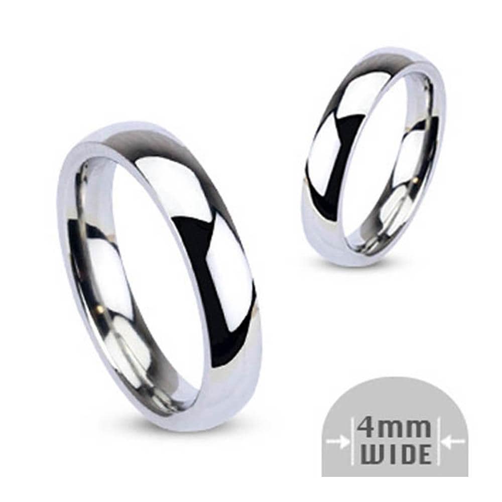 Stainless Steel 4mm Wide Glossy Mirror Polished Wedding Band Ring