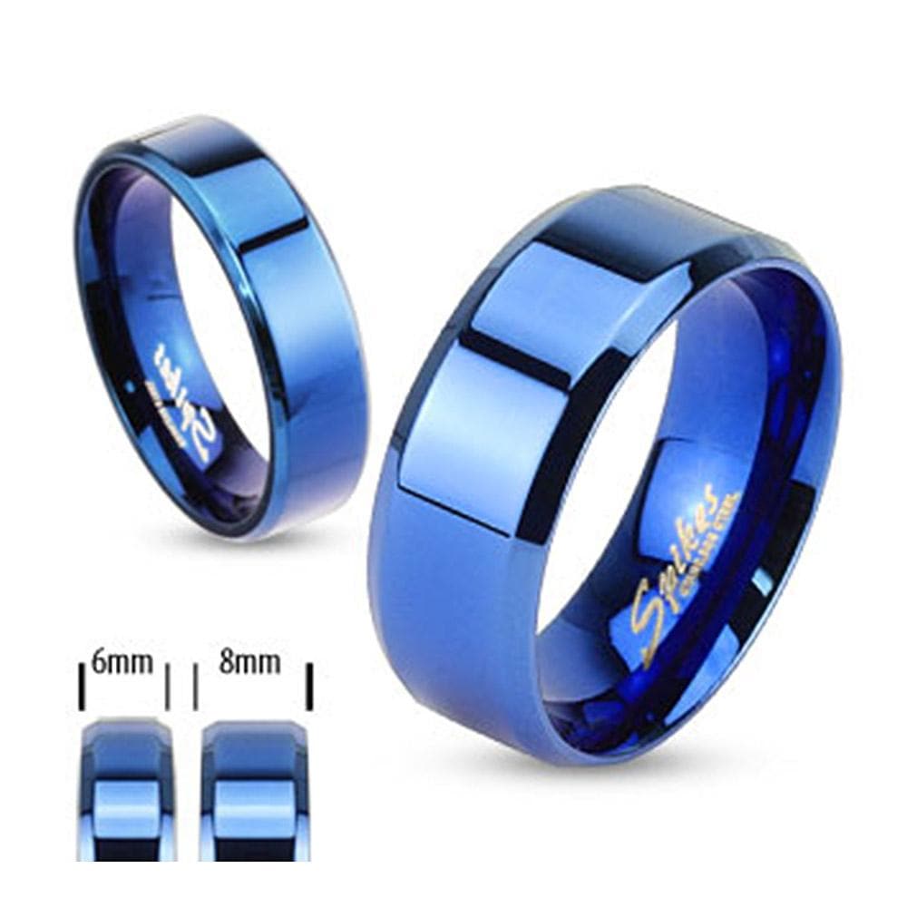 Blue Plated Stainless Steel Beveled Edge Flat Band Ring - Free Shipping ...