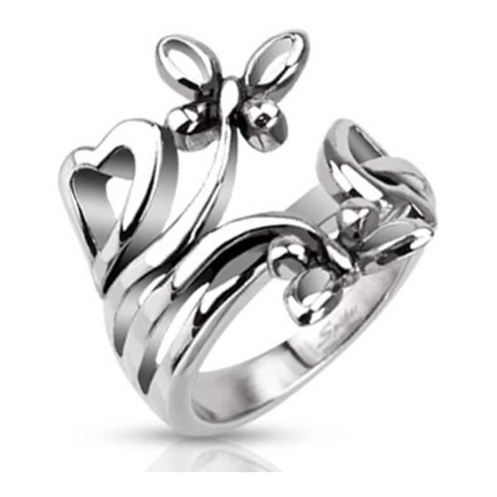 Stainless Steel Extruding Nature of Butterflies and Hearts Ring