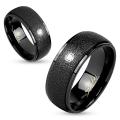 Sanded Center with Clear Gem Black IP Stainless Steel Couple Ring