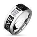 Two Tone 'Love Devotion' Engraved Black IP Stainless Steel Ring