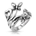 Stainless Steel Extruding Nature of Butterflies and Hearts Ring