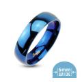 Stainless Steel 6mm Wide Glossy Mirror Polished Blue Plated Dome Band Ring