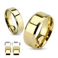 Gold Plated Stainless Steel Beveled Edge Flat Band Ring