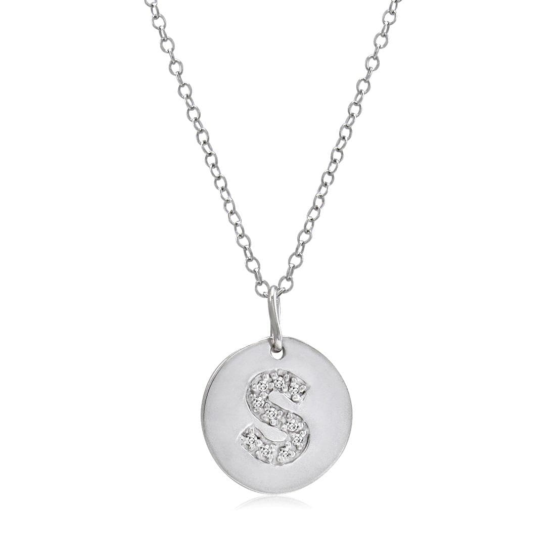 Amanda Rose Sterling Silver Diamond Intitial Disc Pendant-Necklace Letter S